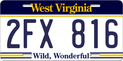 WV license plate 2FX816