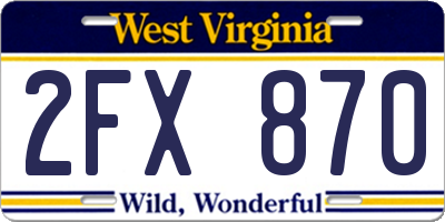 WV license plate 2FX870