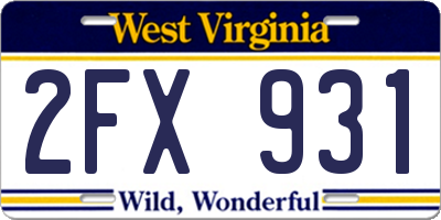 WV license plate 2FX931