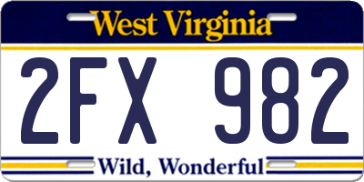 WV license plate 2FX982
