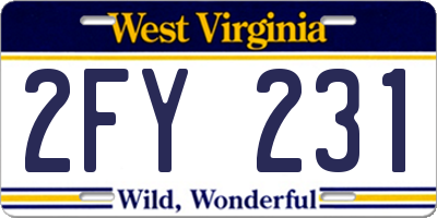 WV license plate 2FY231