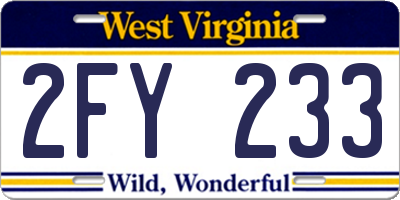 WV license plate 2FY233