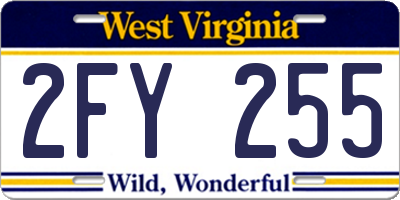 WV license plate 2FY255