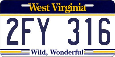 WV license plate 2FY316