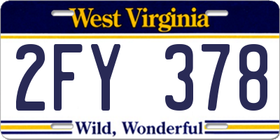 WV license plate 2FY378