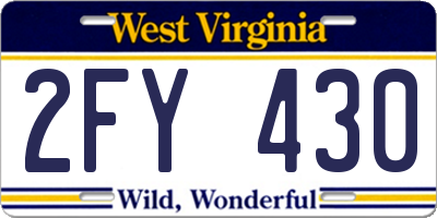 WV license plate 2FY430
