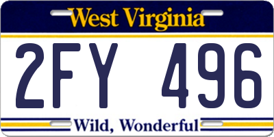 WV license plate 2FY496