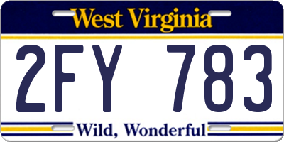 WV license plate 2FY783