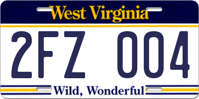 WV license plate 2FZ004
