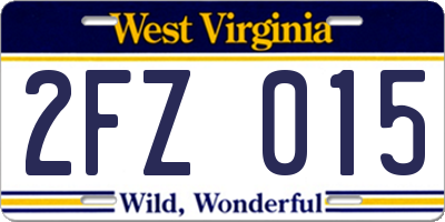 WV license plate 2FZ015
