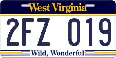WV license plate 2FZ019