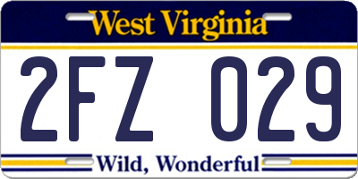 WV license plate 2FZ029