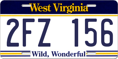 WV license plate 2FZ156