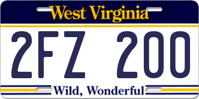 WV license plate 2FZ200