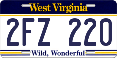WV license plate 2FZ220