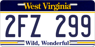 WV license plate 2FZ299