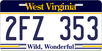 WV license plate 2FZ353