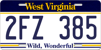 WV license plate 2FZ385