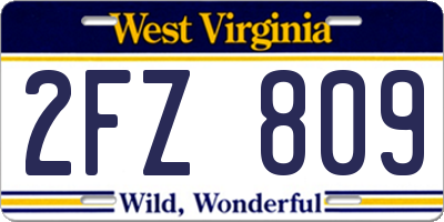 WV license plate 2FZ809