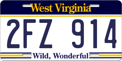 WV license plate 2FZ914