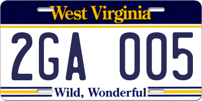 WV license plate 2GA005