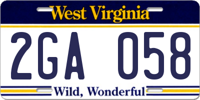 WV license plate 2GA058