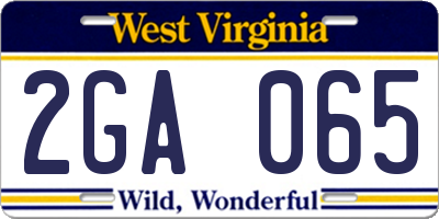 WV license plate 2GA065