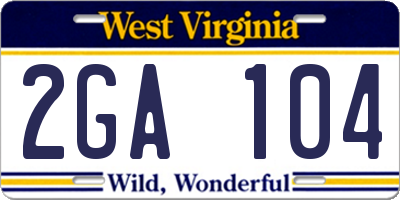 WV license plate 2GA104