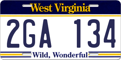 WV license plate 2GA134