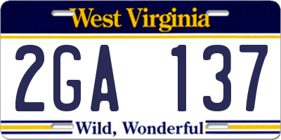 WV license plate 2GA137