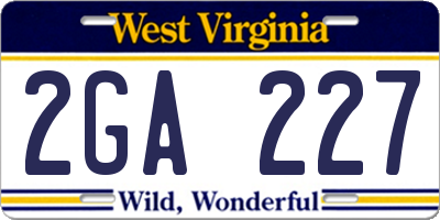 WV license plate 2GA227