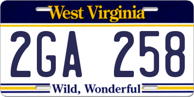 WV license plate 2GA258