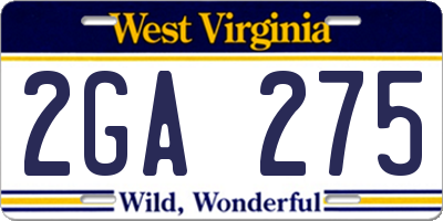 WV license plate 2GA275