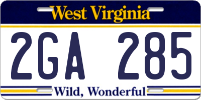 WV license plate 2GA285