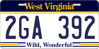 WV license plate 2GA392