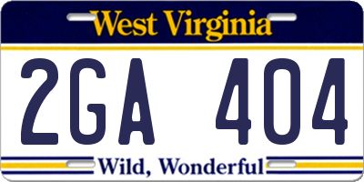 WV license plate 2GA404