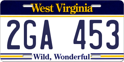 WV license plate 2GA453