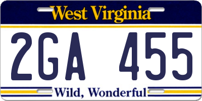 WV license plate 2GA455