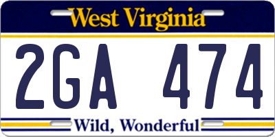 WV license plate 2GA474