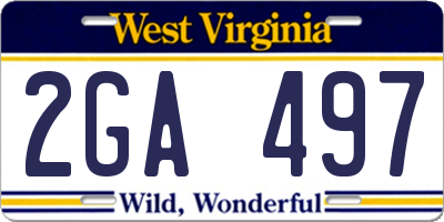 WV license plate 2GA497