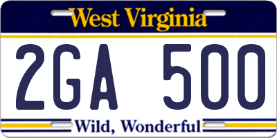 WV license plate 2GA500