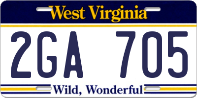 WV license plate 2GA705