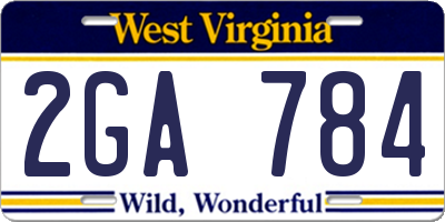 WV license plate 2GA784