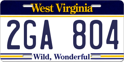 WV license plate 2GA804