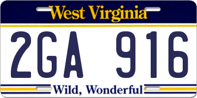 WV license plate 2GA916