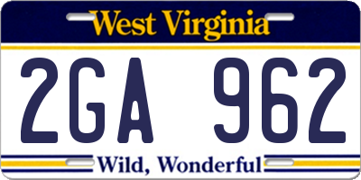 WV license plate 2GA962