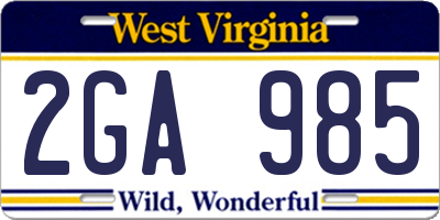 WV license plate 2GA985
