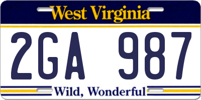 WV license plate 2GA987