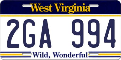 WV license plate 2GA994