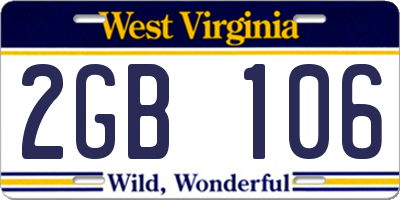 WV license plate 2GB106